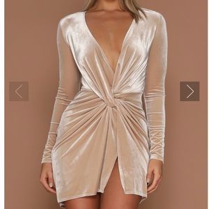 Kiara Wrapped Velvet Mini Dress - Nude - L